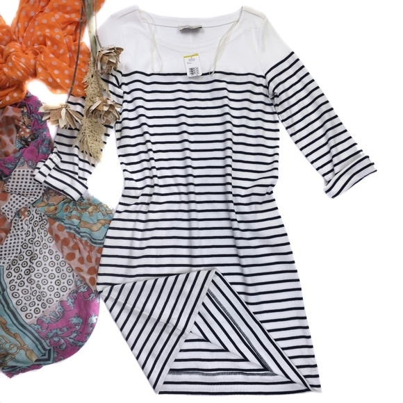 New Jones New York Cotton Striped Black and White Dress Sz M - Picture 1 of 7